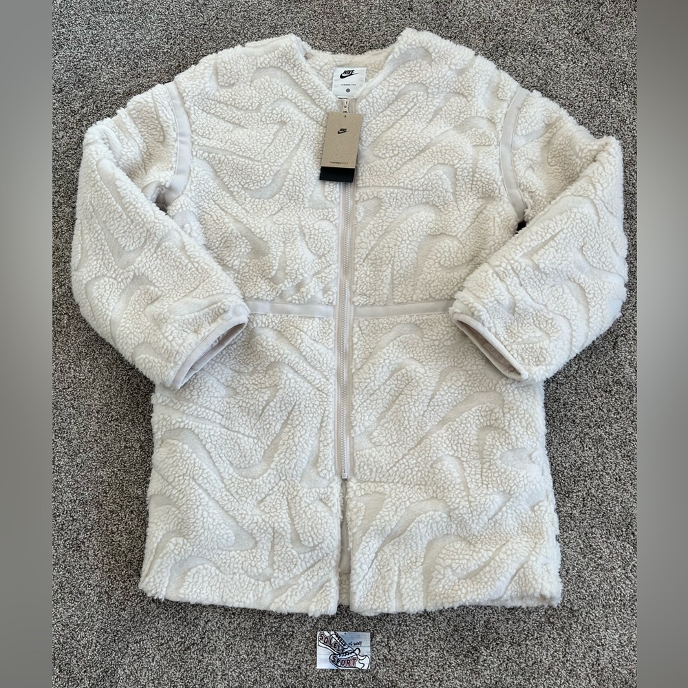 New Nike Loose Fit High Pile Jacket Sherpa Fleece White Womens Small - Large